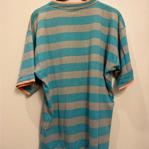 80s Quiksilver Vintage Striped Men’s Blue/Grey Patched Surf Shirt L 24x26 - Picture 7 of 7